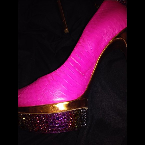 BRIAN ATWOOD 6.5 HOT PINK CRYSTAL SPARKLY VOLCANO RHINESTONE HEELS DIY strassed - Picture 12 of 16